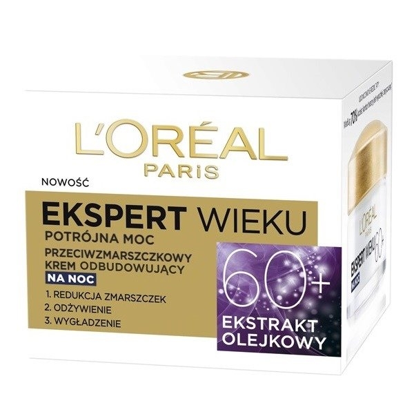 L'oreal Paris, Ekspert Wieku 60+ Przeciwzmarszczkowy Krem Odbudowujący na Noc, 50 ml